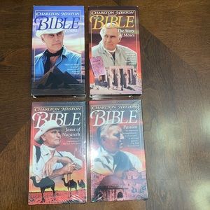 The Bible, VHS video tapes with Charlton Heston. (Set of 4)